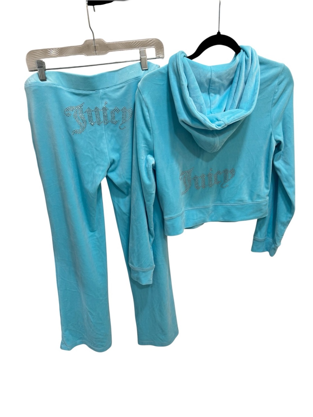 Juicy Couture Torguise Blue Velour Zip Hoodie & Pants 2pc Tracksuit bling Y2K M